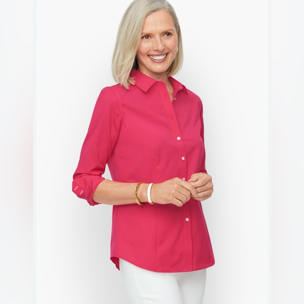 Talbots Classic Button-Down Shirt in Vibrant Pink Fuchsia Size 8P NWT